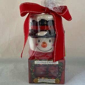 Yankee Candle Snowman Teal Light Holder with 12 Red Apple Wreath Tea Lights New
